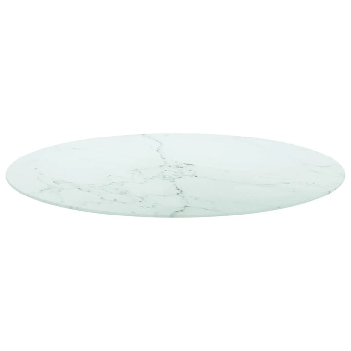 bordplade Ø90x1 cm hærdet glas med marmordesign hvid