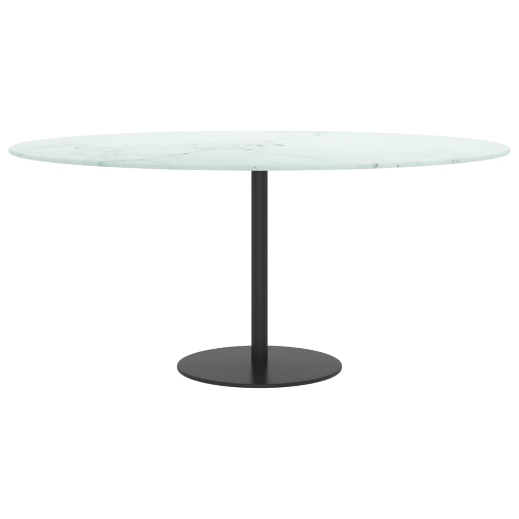 bordplade Ø90x1 cm hærdet glas med marmordesign hvid