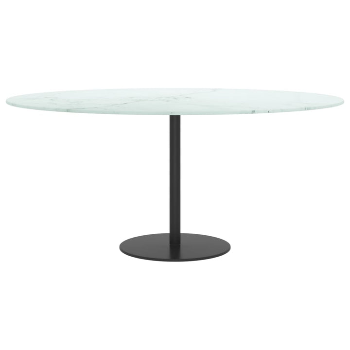 bordplade Ø90x1 cm hærdet glas med marmordesign hvid
