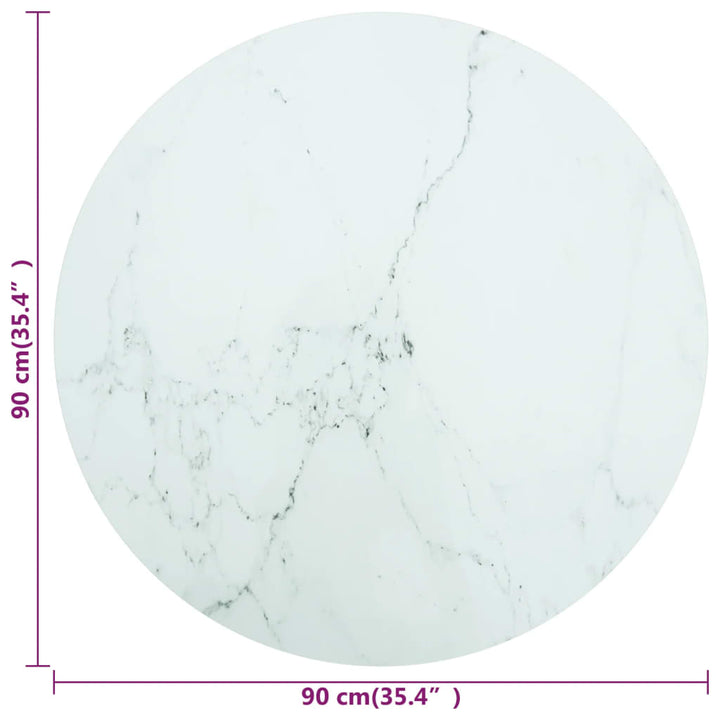 bordplade Ø90x1 cm hærdet glas med marmordesign hvid