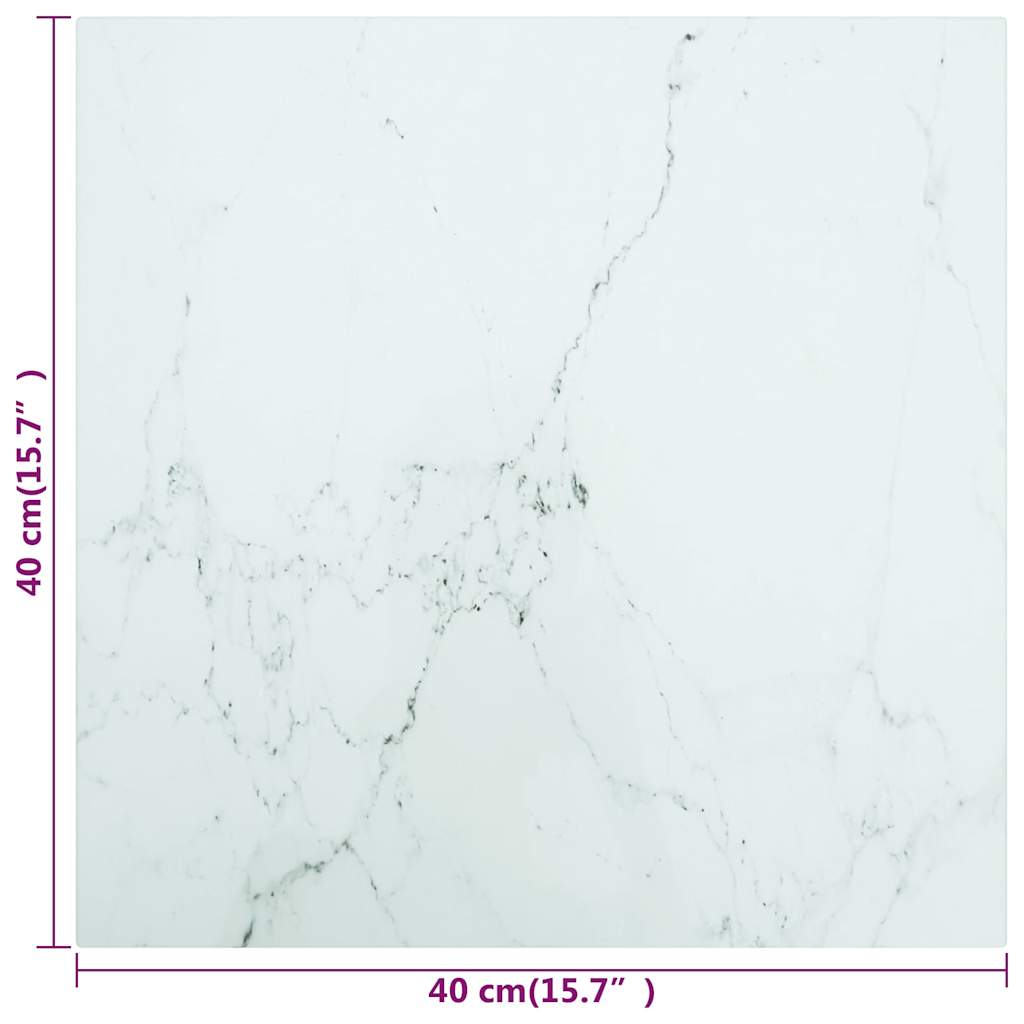 bordplade 40x40 cm 6 mm hærdet glas med marmordesign hvid