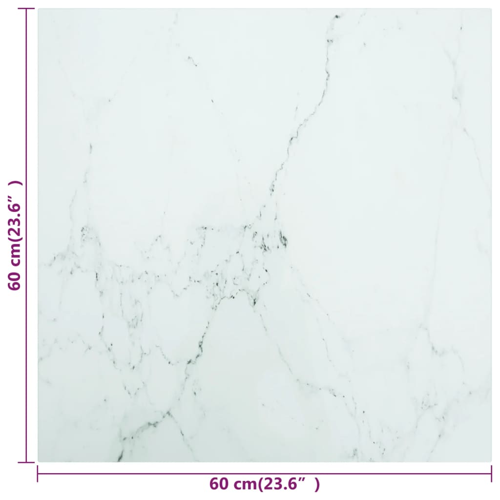 bordplade 60x60 cm 6 mm hærdet glas med marmordesign hvid