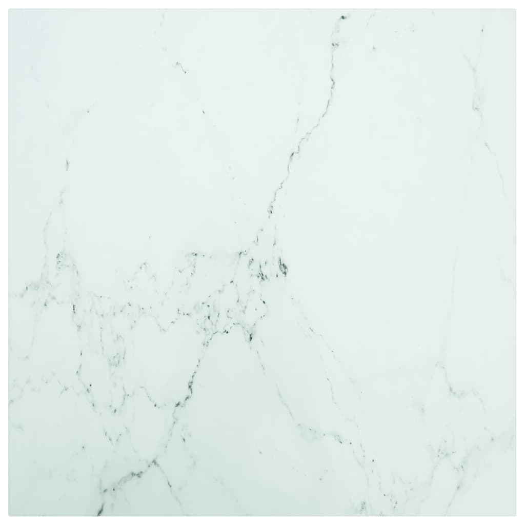 bordplade 70x70 cm 6 mm hærdet glas med marmordesign hvid