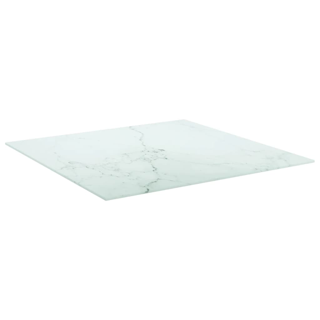 bordplade 70x70 cm 6 mm hærdet glas med marmordesign hvid
