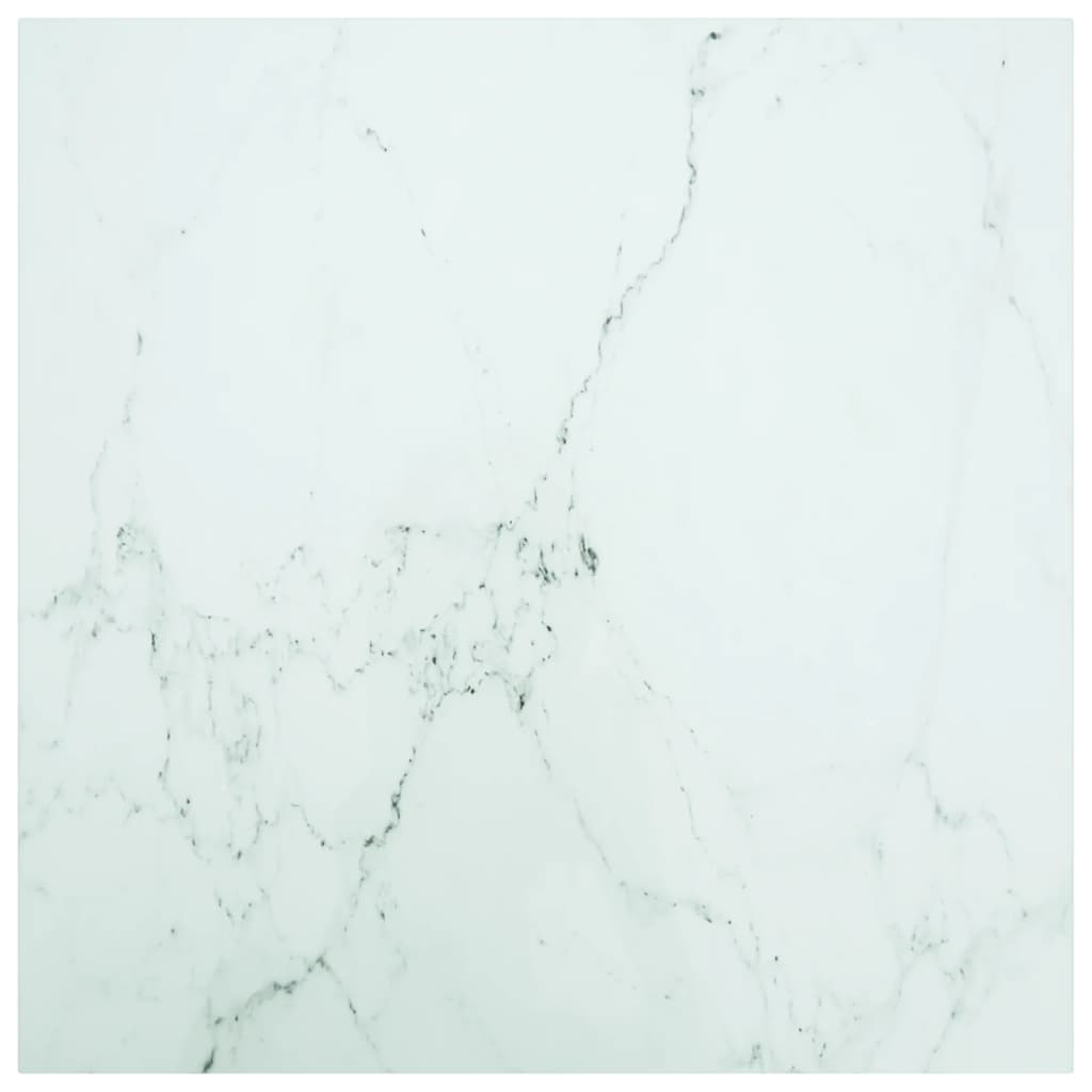bordplade 80x80 cm 6 mm hærdet glas med marmordesign hvid