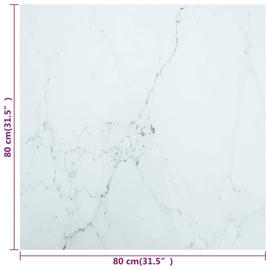 bordplade 80x80 cm 6 mm hærdet glas med marmordesign hvid