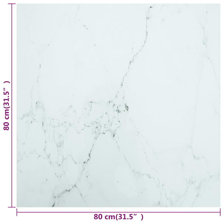 bordplade 80x80 cm 6 mm hærdet glas med marmordesign hvid