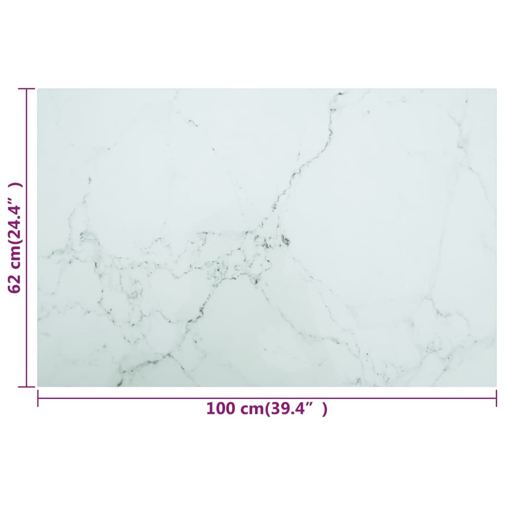 bordplade 100x62 cm 8 mm hærdet glas med marmordesign hvid