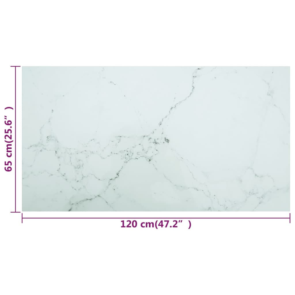 bordplade 120x65 cm 8 mm hærdet glas med marmordesign hvid