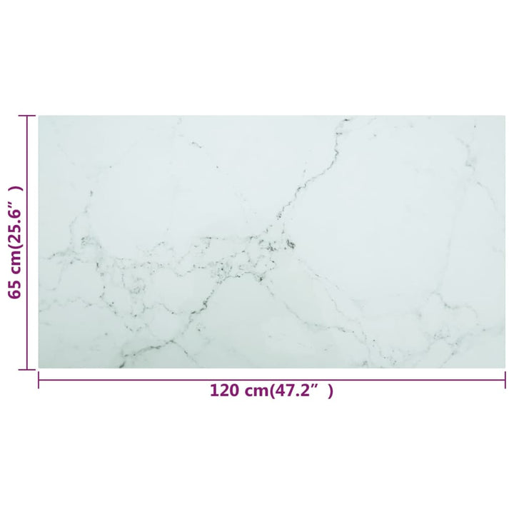 bordplade 120x65 cm 8 mm hærdet glas med marmordesign hvid