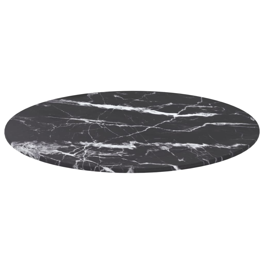 bordplade Ø50x0,8 cm hærdet glas med marmordesign sort