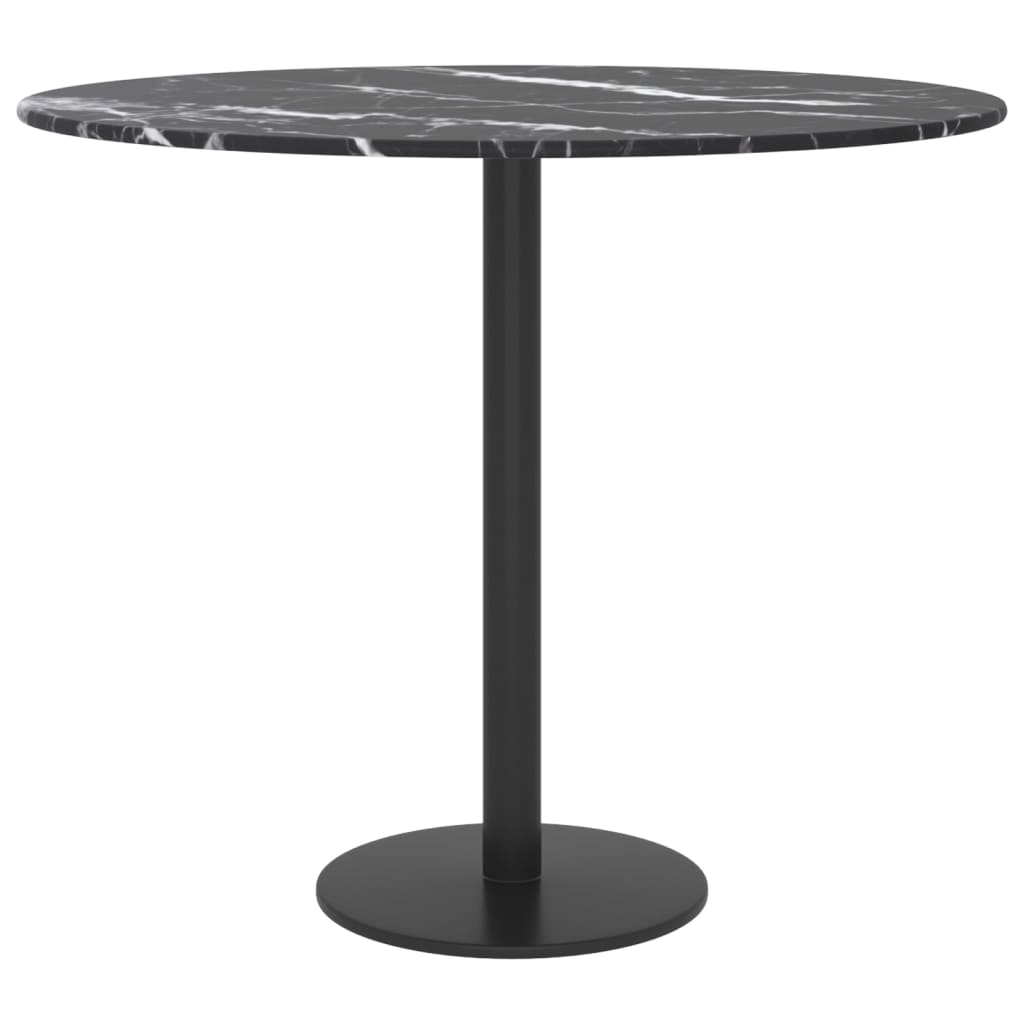 bordplade Ø50x0,8 cm hærdet glas med marmordesign sort