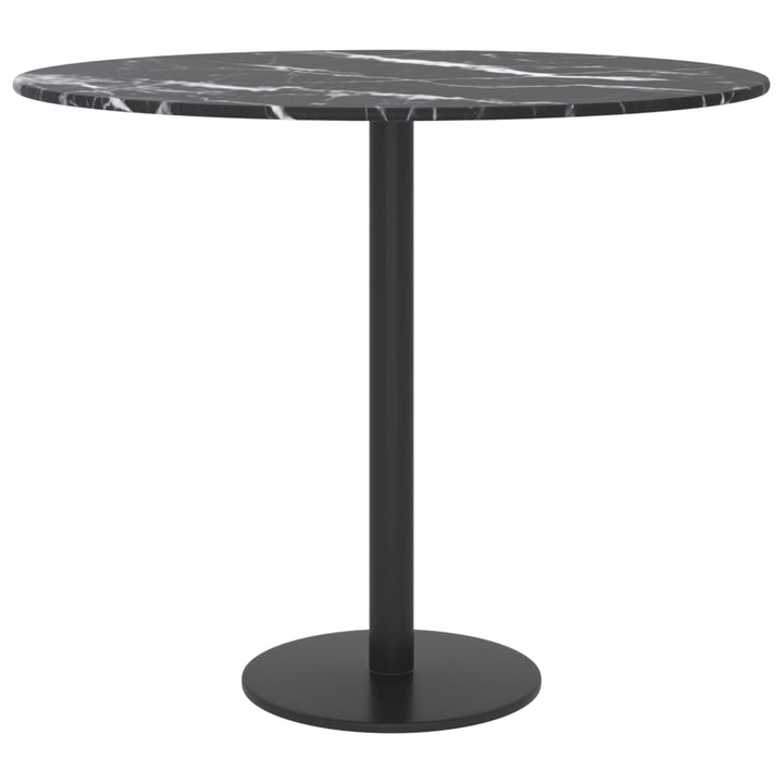 bordplade Ø50x0,8 cm hærdet glas med marmordesign sort