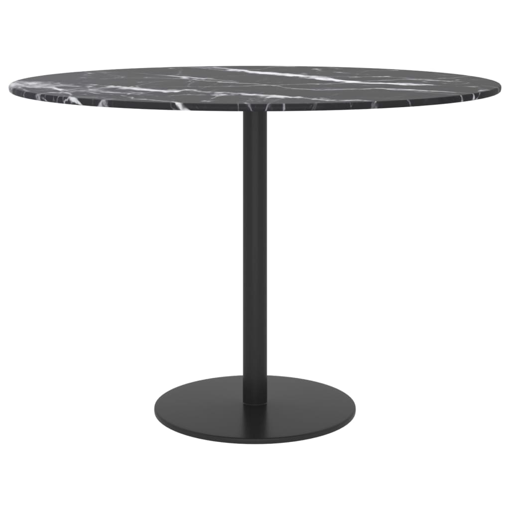 bordplade Ø60x0,8 cm hærdet glas med marmordesign sort