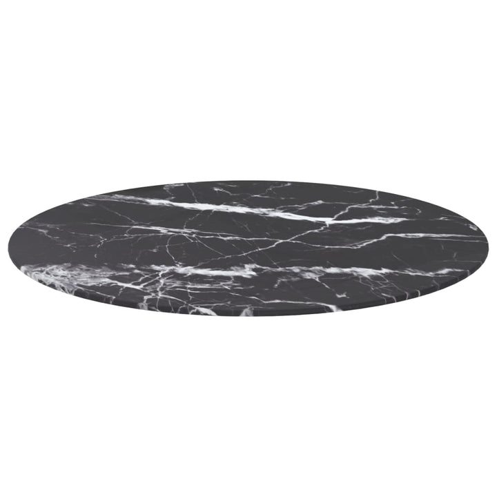 bordplade Ø70x0,8 cm hærdet glas med marmordesign sort