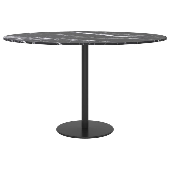 bordplade Ø70x0,8 cm hærdet glas med marmordesign sort