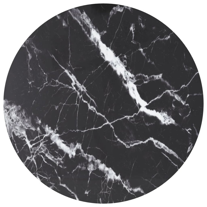 bordplade Ø80x1 cm hærdet glas med marmordesign sort