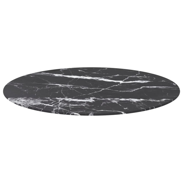 bordplade Ø80x1 cm hærdet glas med marmordesign sort