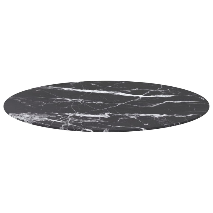 bordplade Ø90x1 cm hærdet glas med marmordesign sort