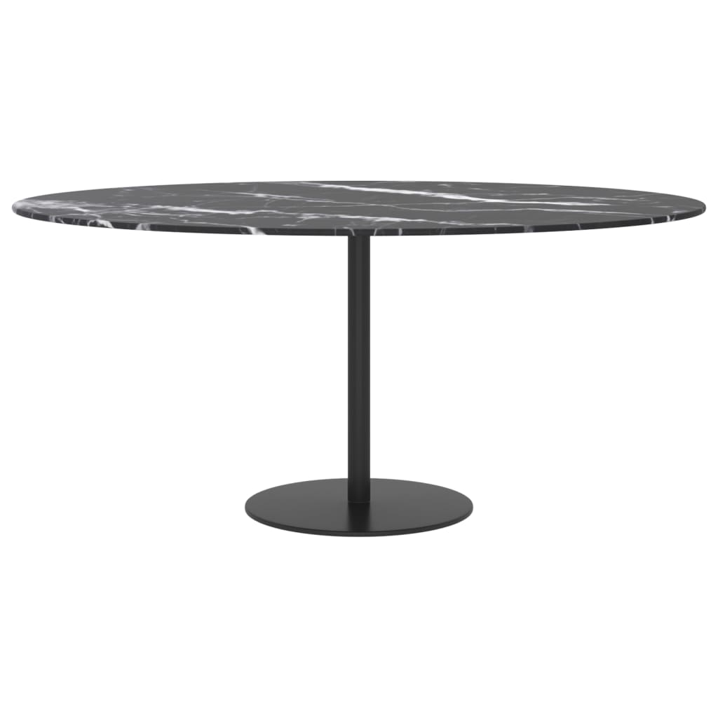 bordplade Ø90x1 cm hærdet glas med marmordesign sort