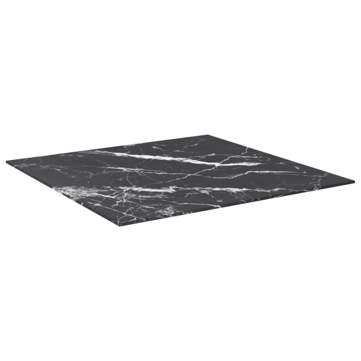 bordplade 70x70 cm 6 mm hærdet glas med marmordesign sort