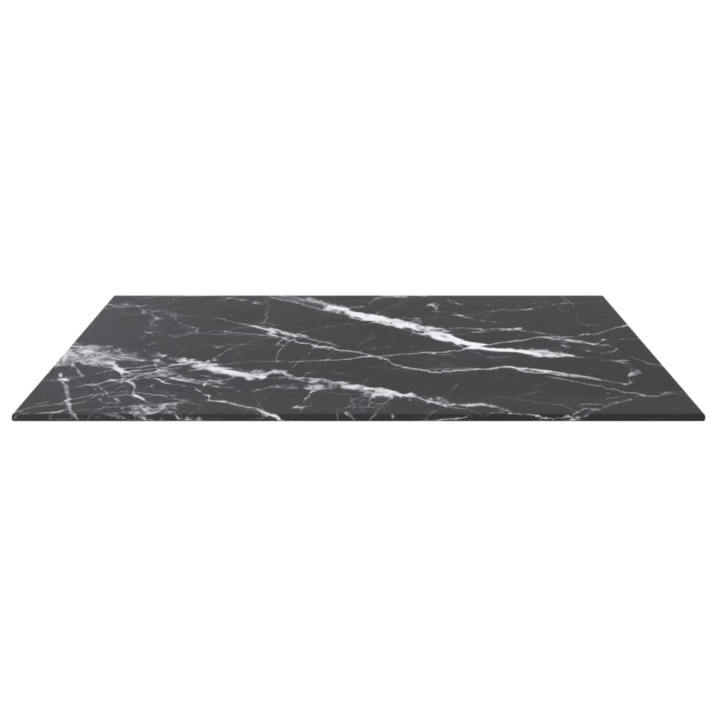 bordplade 70x70 cm 6 mm hærdet glas med marmordesign sort