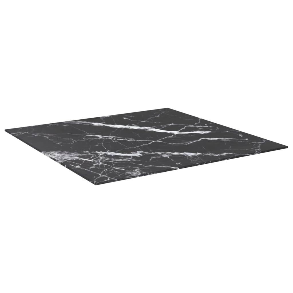 bordplade 80x80 cm 6 mm hærdet glas med marmordesign sort