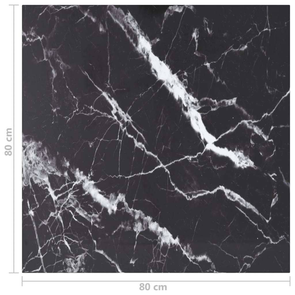 bordplade 80x80 cm 6 mm hærdet glas med marmordesign sort