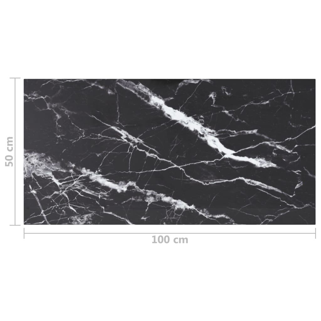 bordplade 100x50 cm 6 mm hærdet glas med marmordesign sort