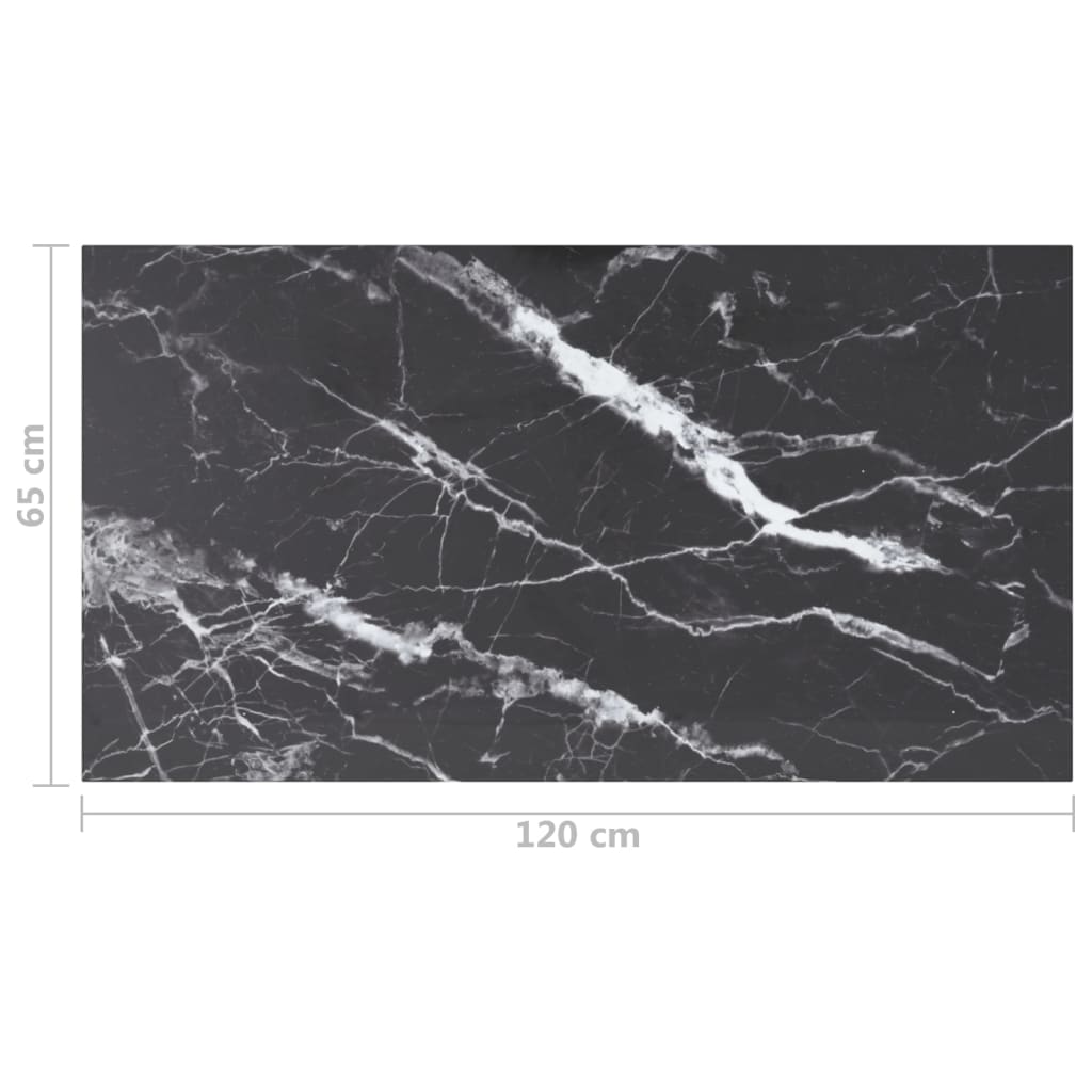 bordplade 120x65 cm 8 mm hærdet glas med marmordesign sort