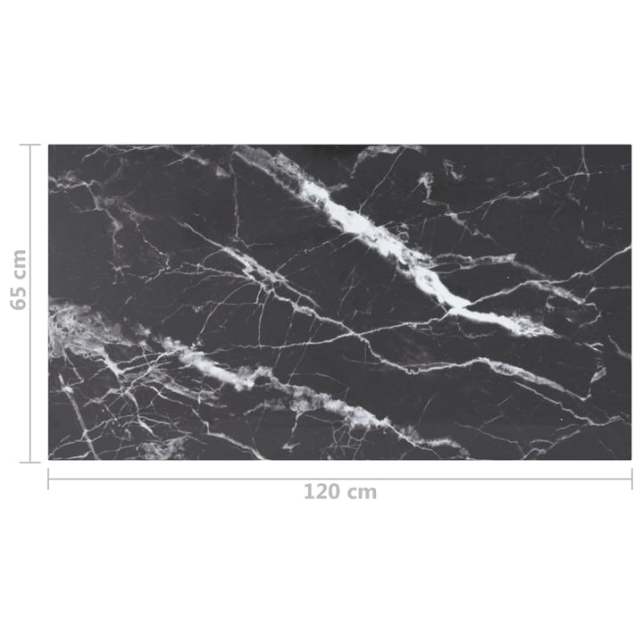 bordplade 120x65 cm 8 mm hærdet glas med marmordesign sort