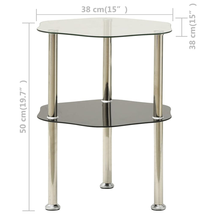 sidebord med hylde 38x38x50 cm hærdet glas transparent og sort