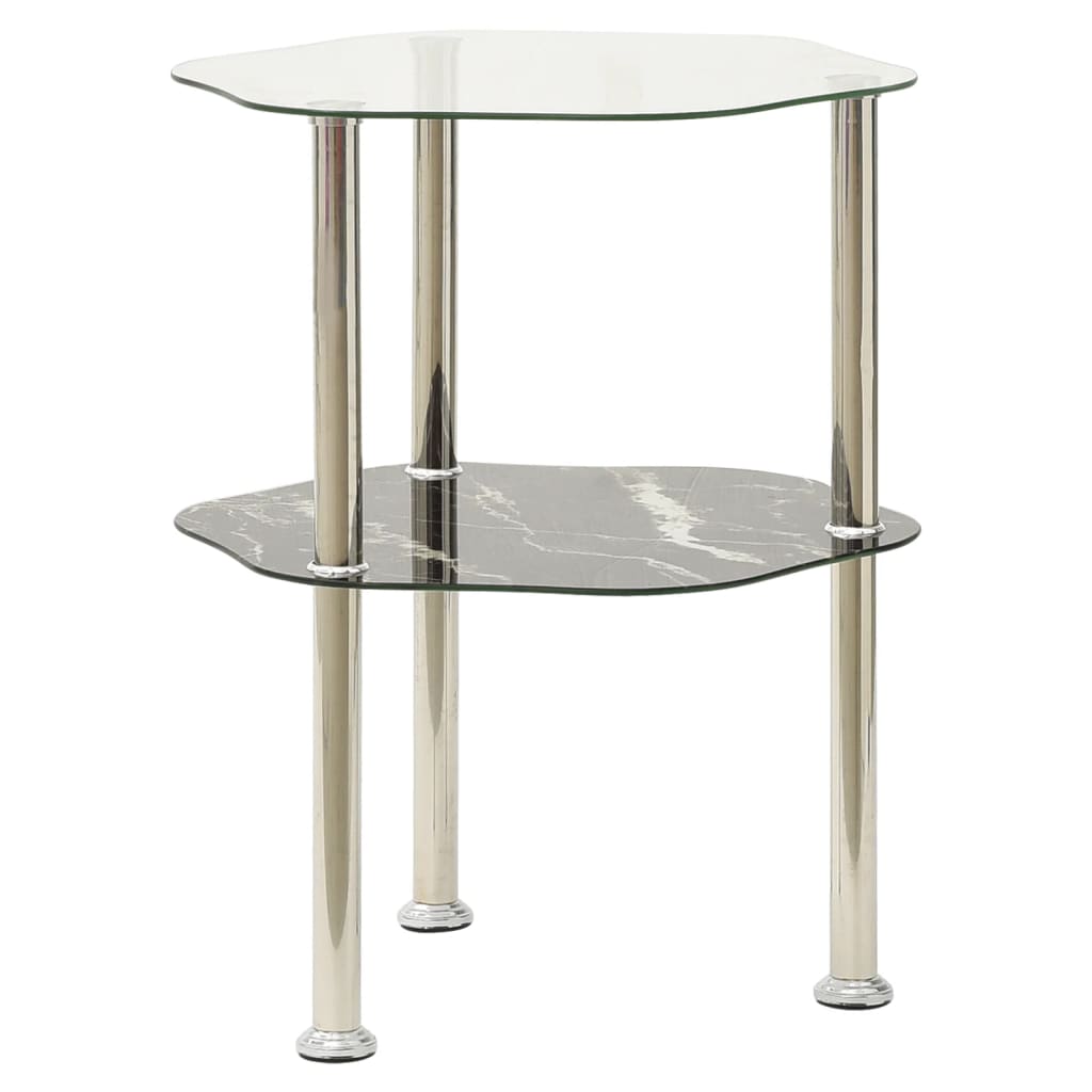 sidebord med hylde 38x38x50 cm hærdet glas transparent og sort