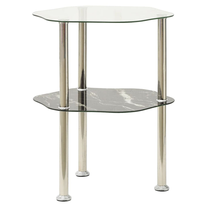 sidebord med hylde 38x38x50 cm hærdet glas transparent og sort