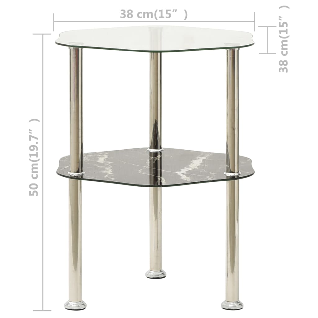 sidebord med hylde 38x38x50 cm hærdet glas transparent og sort