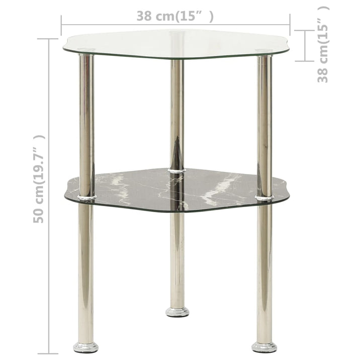 sidebord med hylde 38x38x50 cm hærdet glas transparent og sort