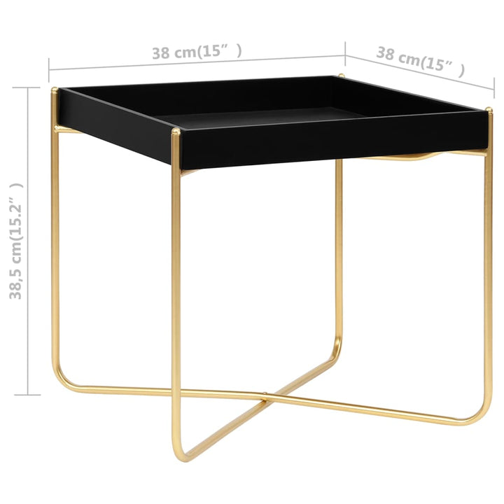 sidebord 38x38x38,5 cm MDF sort og guldfarvet