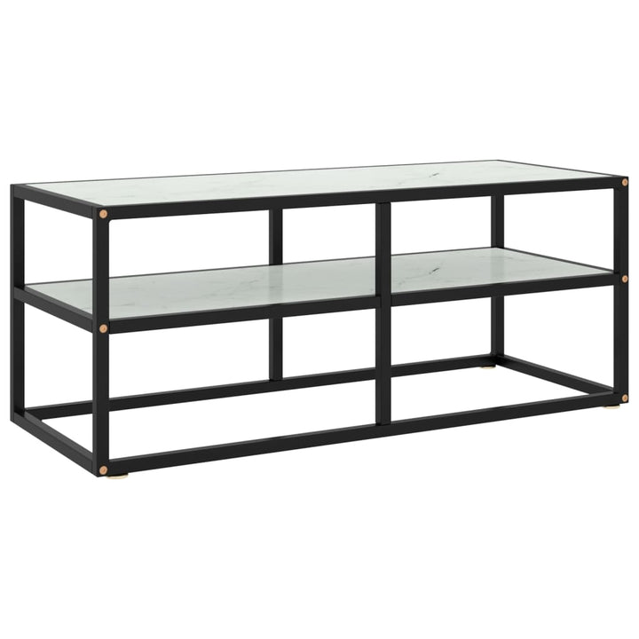 tv-bord 100x40x40 cm hvidt marmorglas sort