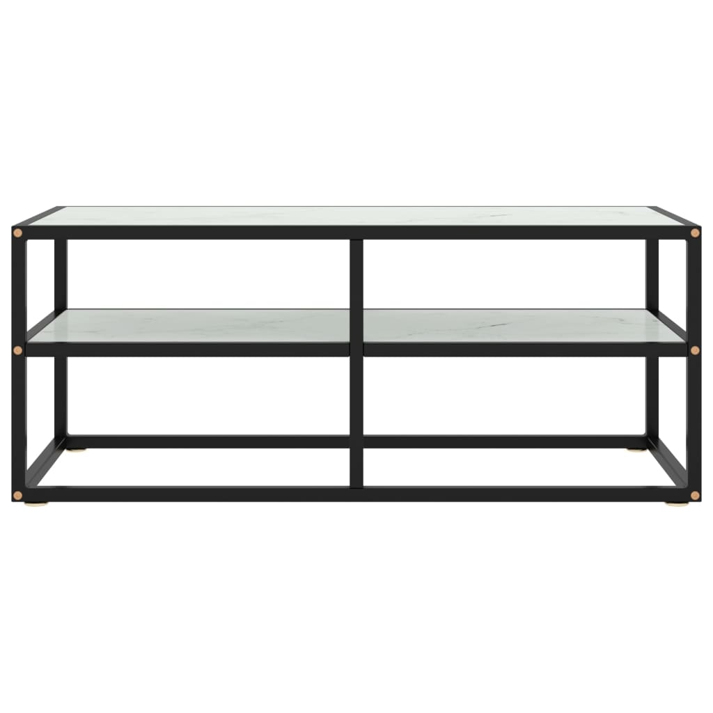 tv-bord 100x40x40 cm hvidt marmorglas sort