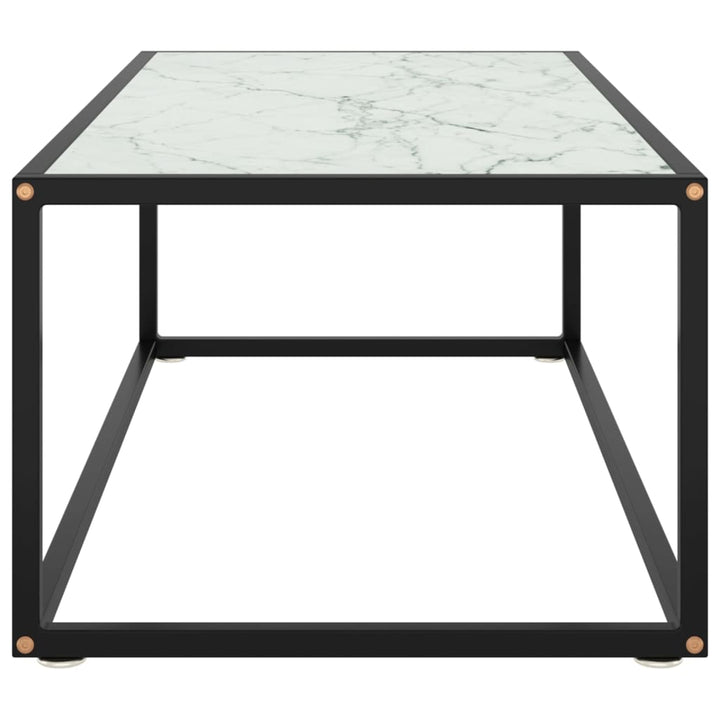 sofabord 100x50x35 cm hvidt marmorglas sort