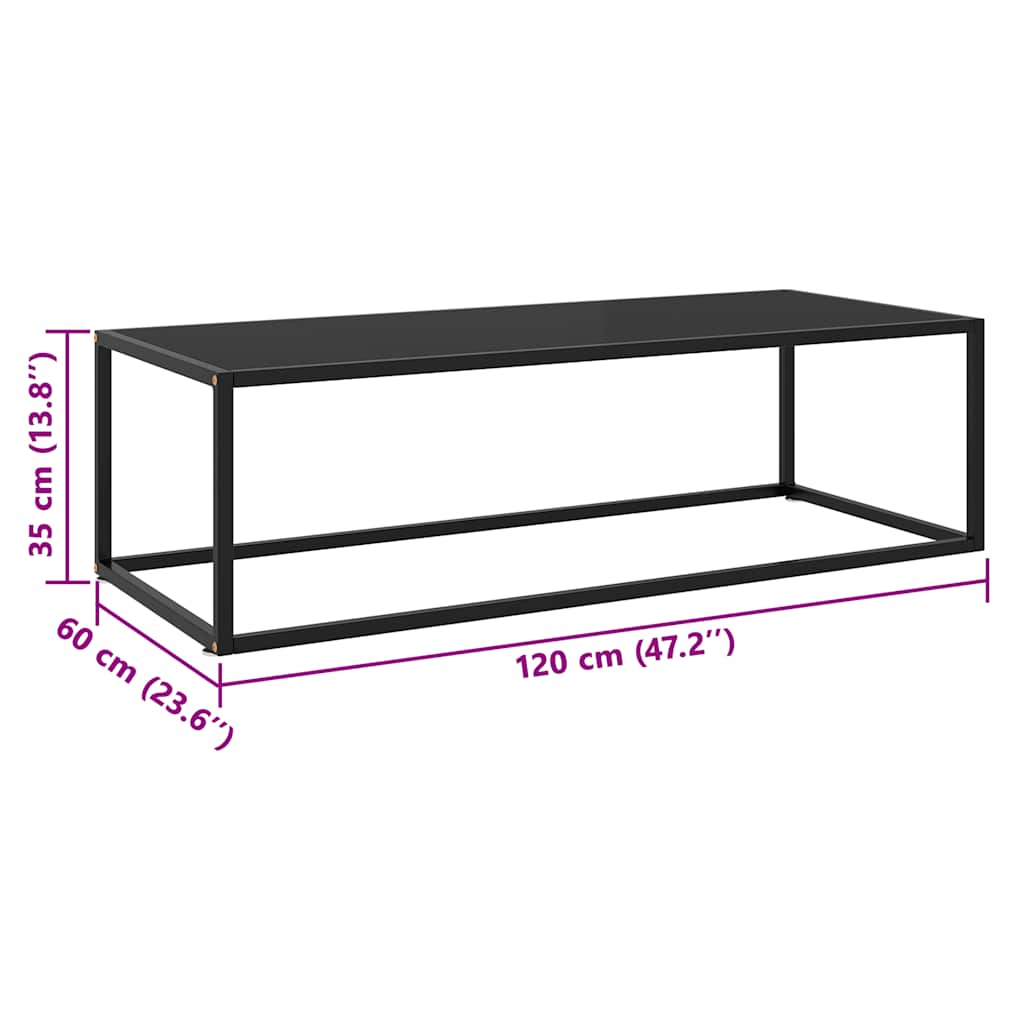 sofabord 120x50x35 glas sort