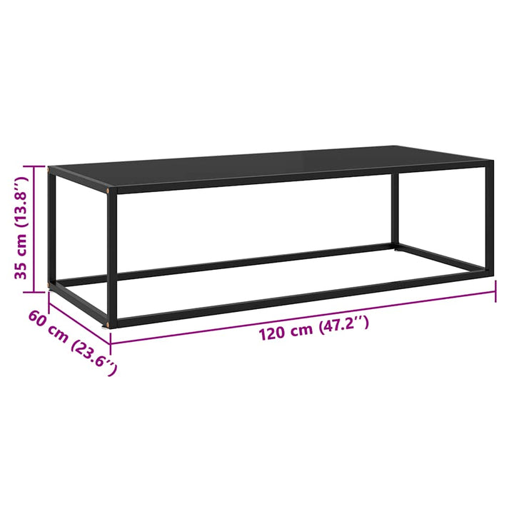 sofabord 120x50x35 glas sort