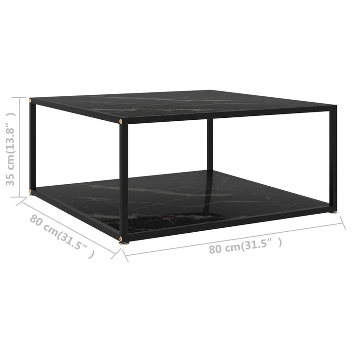 sofabord 80x80x35 cm hærdet glas sort