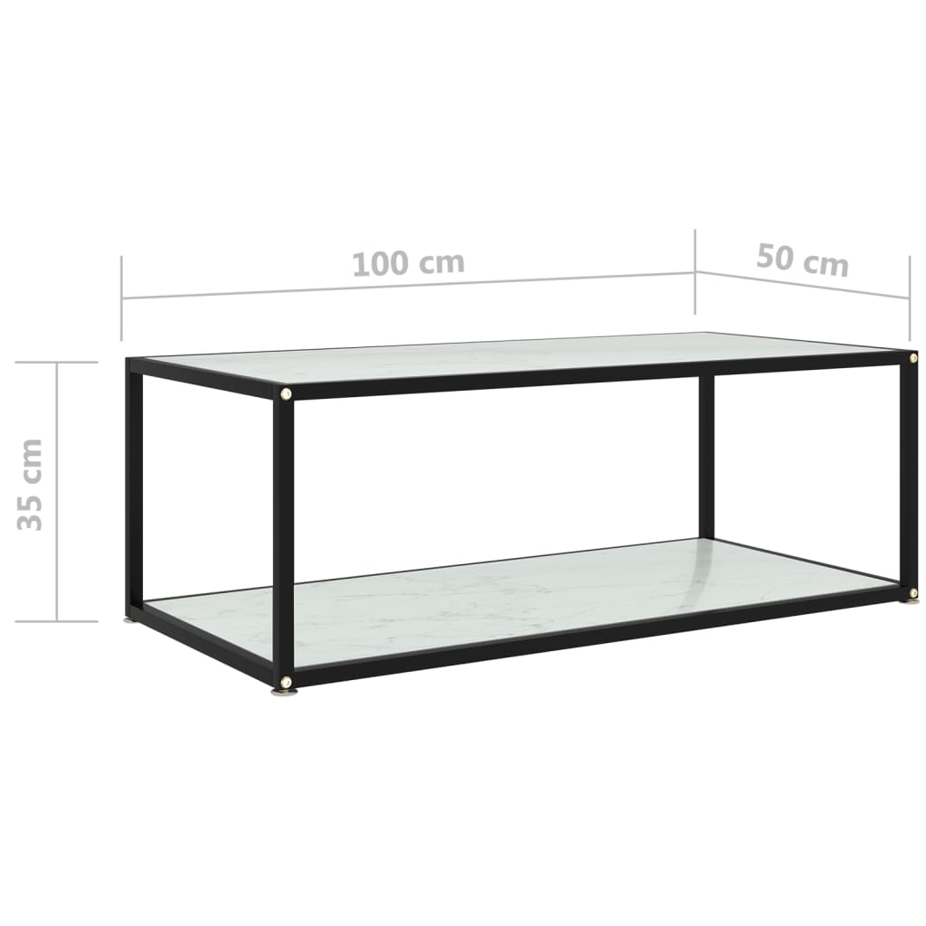 sofabord 100x50x35 cm hærdet glas hvid