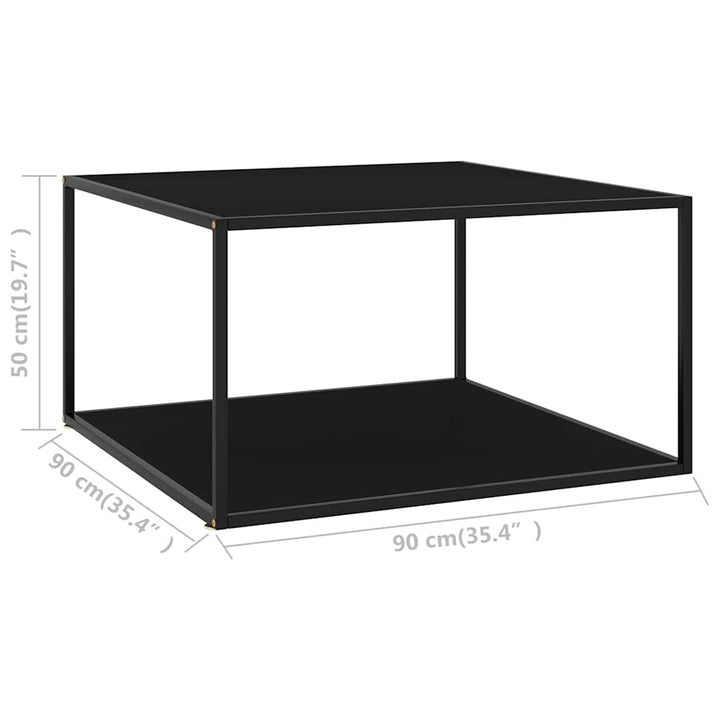 sofabord 90x90x50 cm glas sort