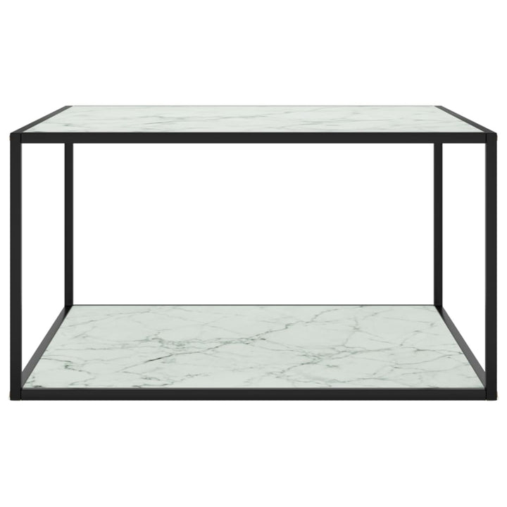 sofabord 90x90x50 cm hvidt marmorglas sort