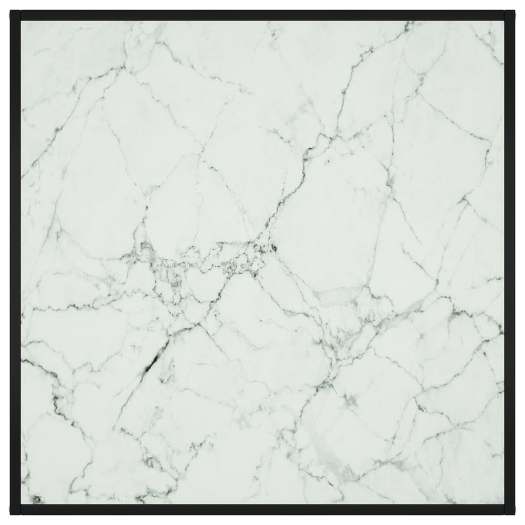 sofabord 90x90x50 cm hvidt marmorglas sort
