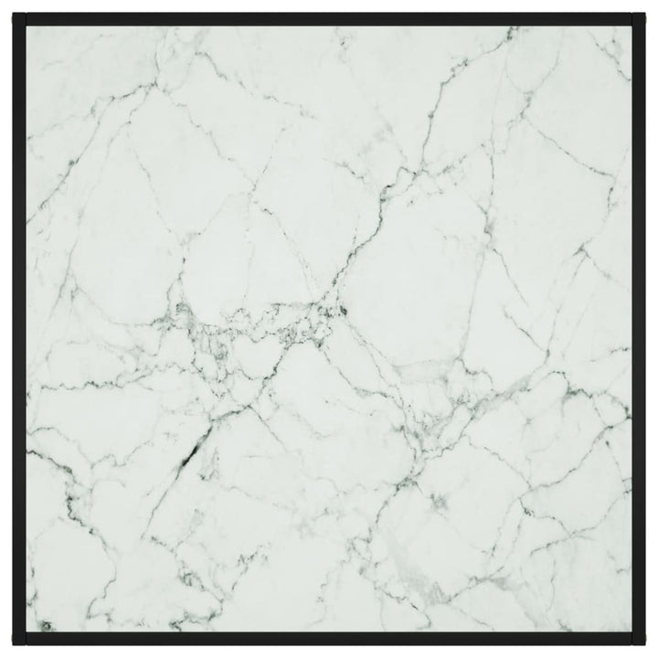 sofabord 90x90x50 cm hvidt marmorglas sort