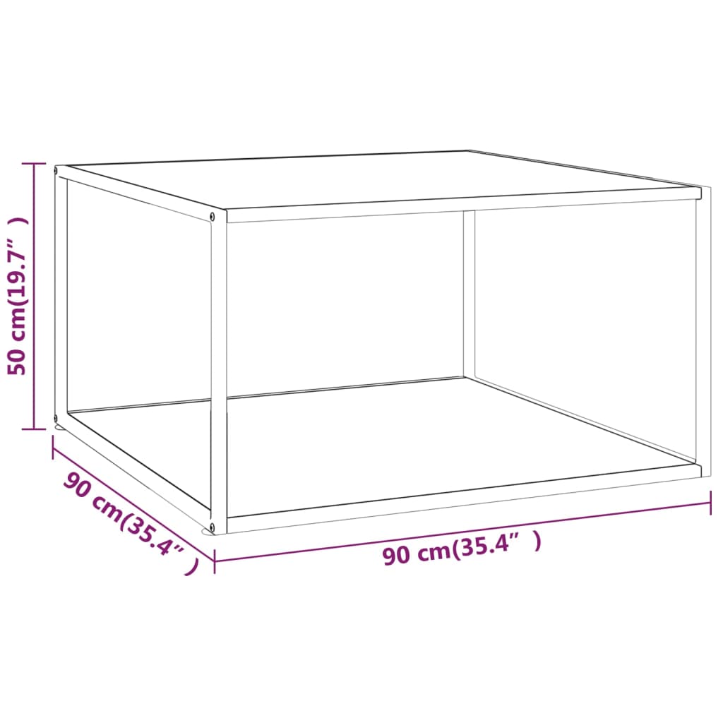 sofabord 90x90x50 cm hvidt marmorglas sort