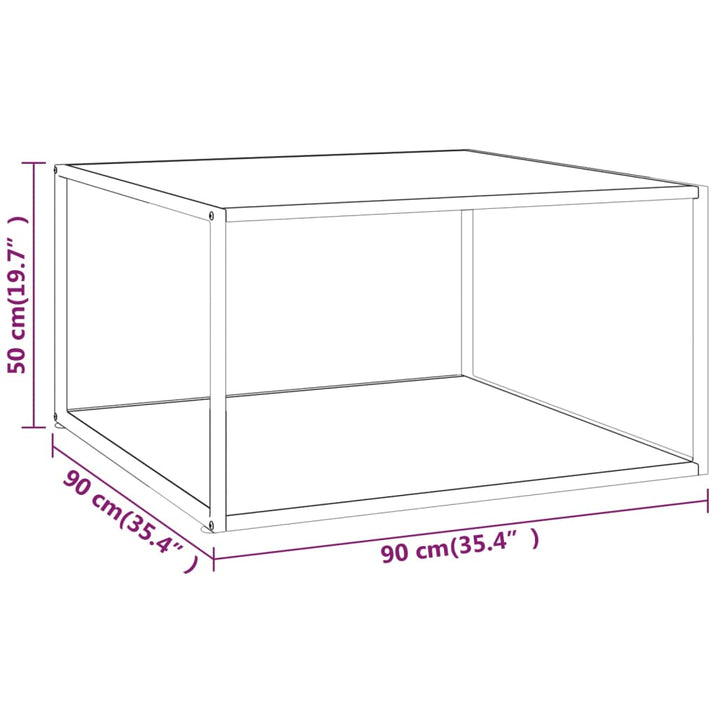 sofabord 90x90x50 cm hvidt marmorglas sort